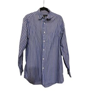 Richards Made in Italy‎ Mens Large Blue White Tan Striped Button Down Shirt L/S